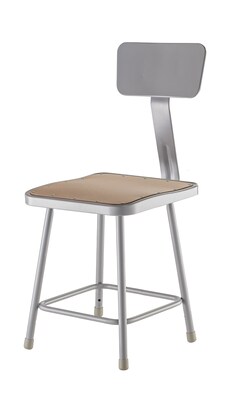 NPS 6300 Series Armless Wood 18 Inch Square Stool With Backrest, Gray (6318B)