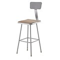 NPS 6300 Series Armless Wood 30 Inch Square Stool With Backrest, Gray (6330B)