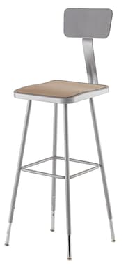 NPS 6300 Series Armless Wood 30 Inch Height Adjustable Square Stool With Backrest, Gray (6330HB)