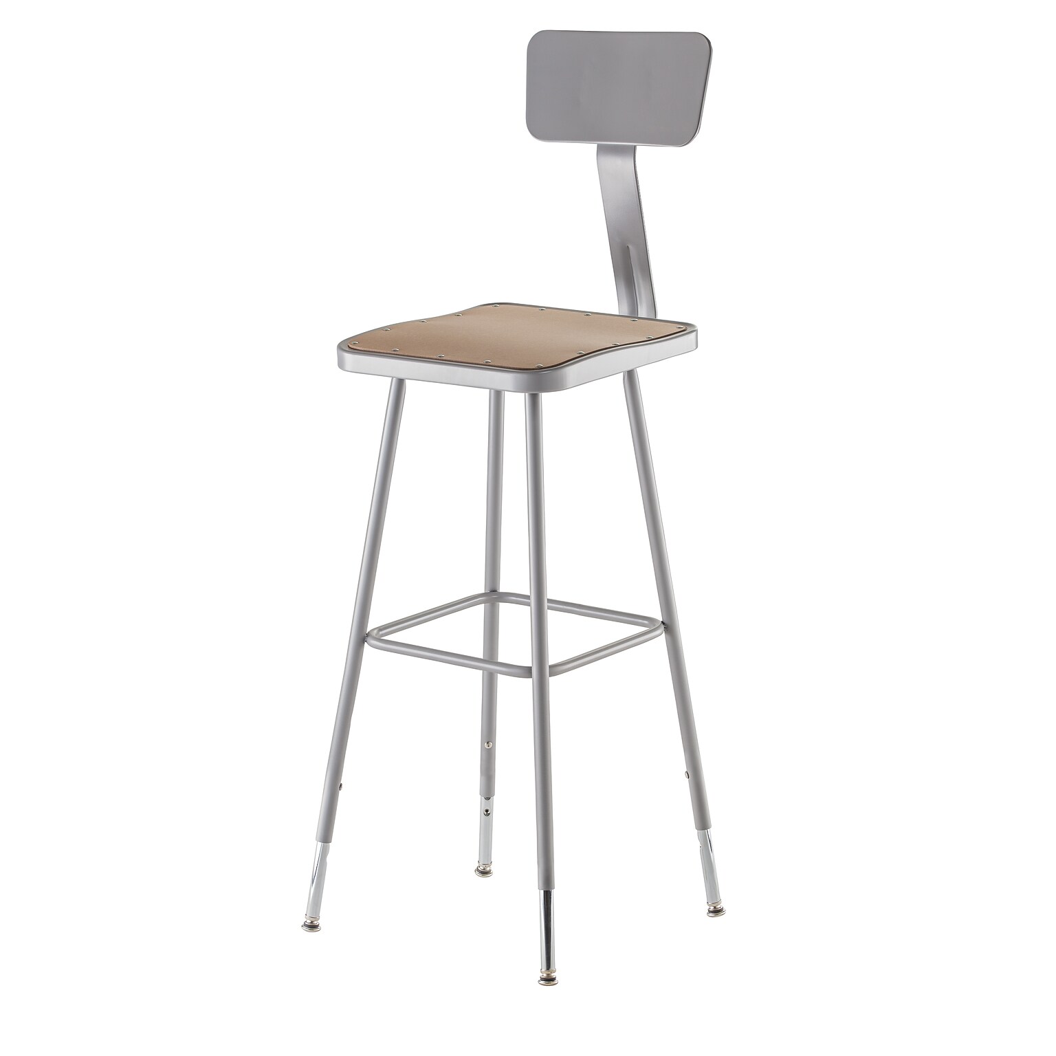 NPS 6300 Series Armless Wood 30 Inch Height Adjustable Square Stool With Backrest, Gray (6330HB)