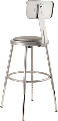 NPS 6400 Series Armless Vinyl Height Adjustable Padded 18 Inch Stool with Backrest, Gray , 5 Pack (6418HB/5)