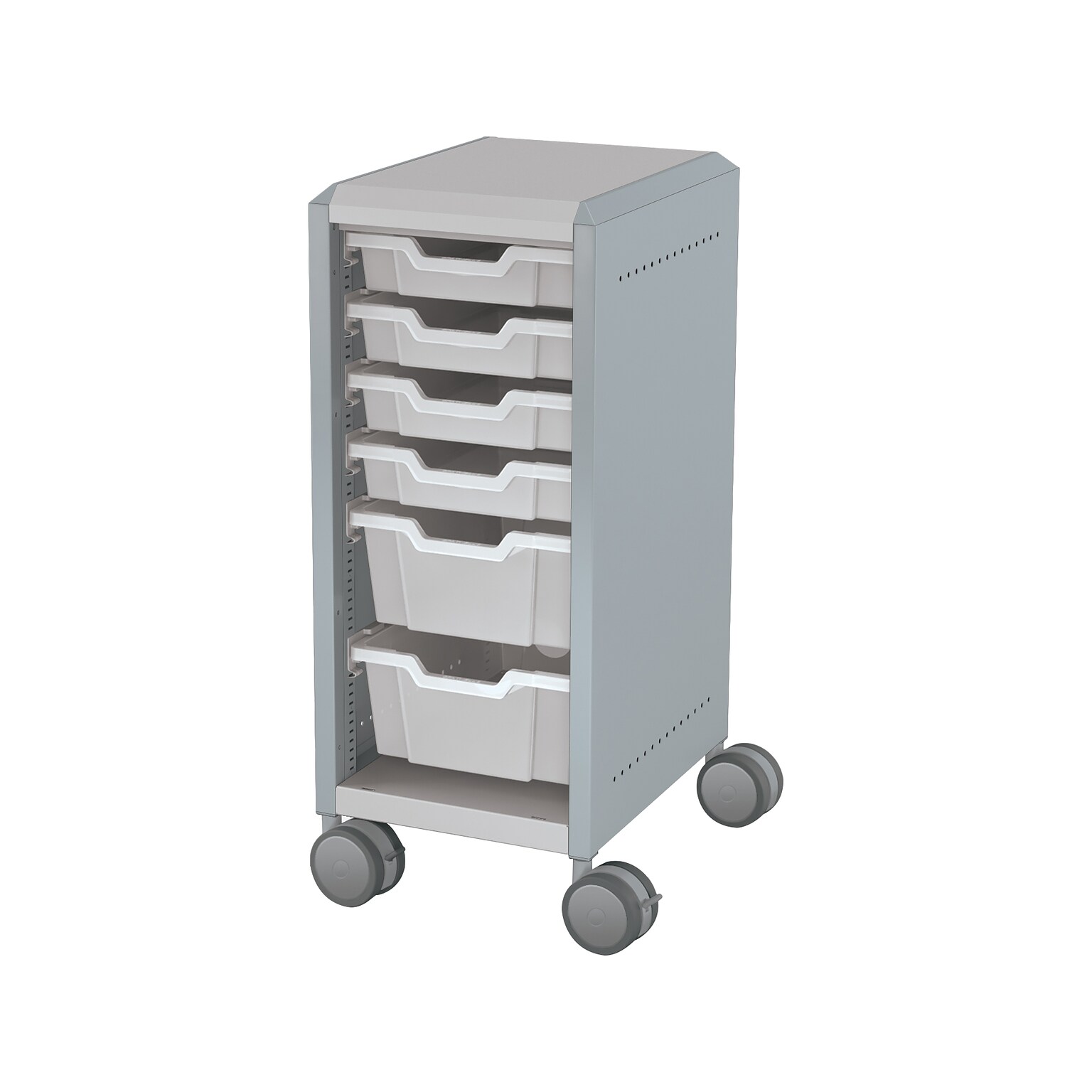 MooreCo Compass Mini H2 Mobile 6-Section Storage Cabinet, 36.13H x 14.88W x 19.13D, Platinum/Cool Gray Metal (B1A1B1C1X0)