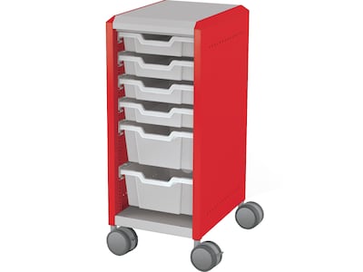 MooreCo Compass Mini H2 Mobile 6-Section Storage Cabinet, 36.13H x 14.88W x 19.13D, Platinum/Red