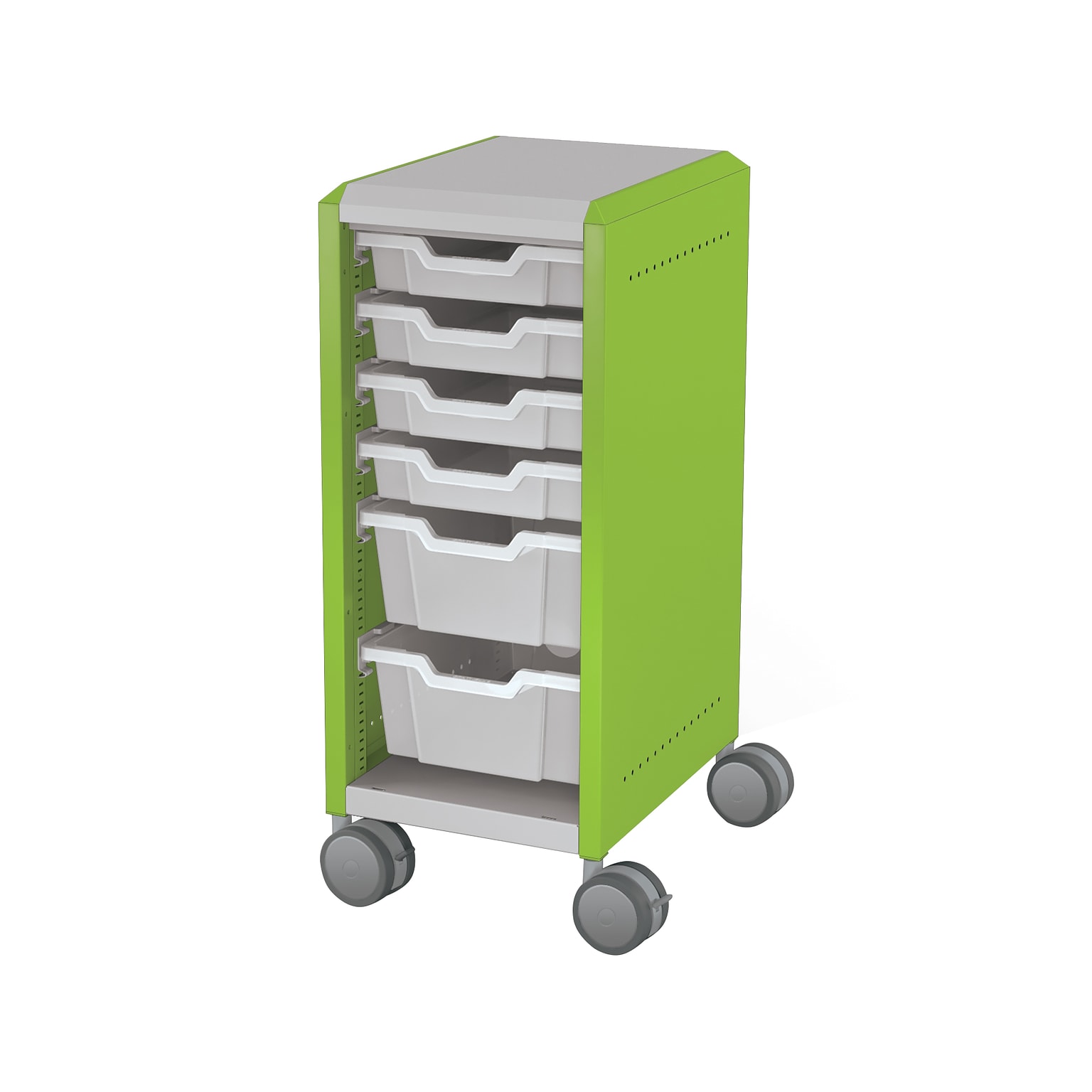 MooreCo Compass Mini H2 Mobile 6-Section Storage Cabinet, 36.13H x 14.88W x 19.13D, Platinum/Green Metal (B1A1F1C1X0)