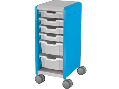 MooreCo Compass Mini H2 Mobile 6-Section Storage Cabinet, 36.13H x 14.88W x 19.13D, Platinum/Blue