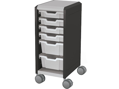 MooreCo Compass Mini H2 Mobile 6-Section Storage Cabinet, 36.13H x 14.88W x 19.13D, Platinum/Blac