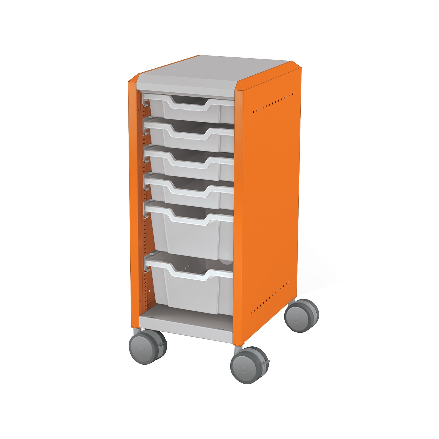 MooreCo Compass Mini H2 Mobile 6-Section Storage Cabinet, 36.13H x 14.88W x 19.13D, Platinum/Orange Metal (B1A1H1C1X0)