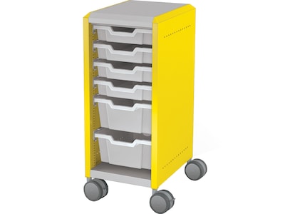 MooreCo Compass Mini H2 Mobile 6-Section Storage Cabinet, 36.13H x 14.88W x 19.13D, Platinum/Yell