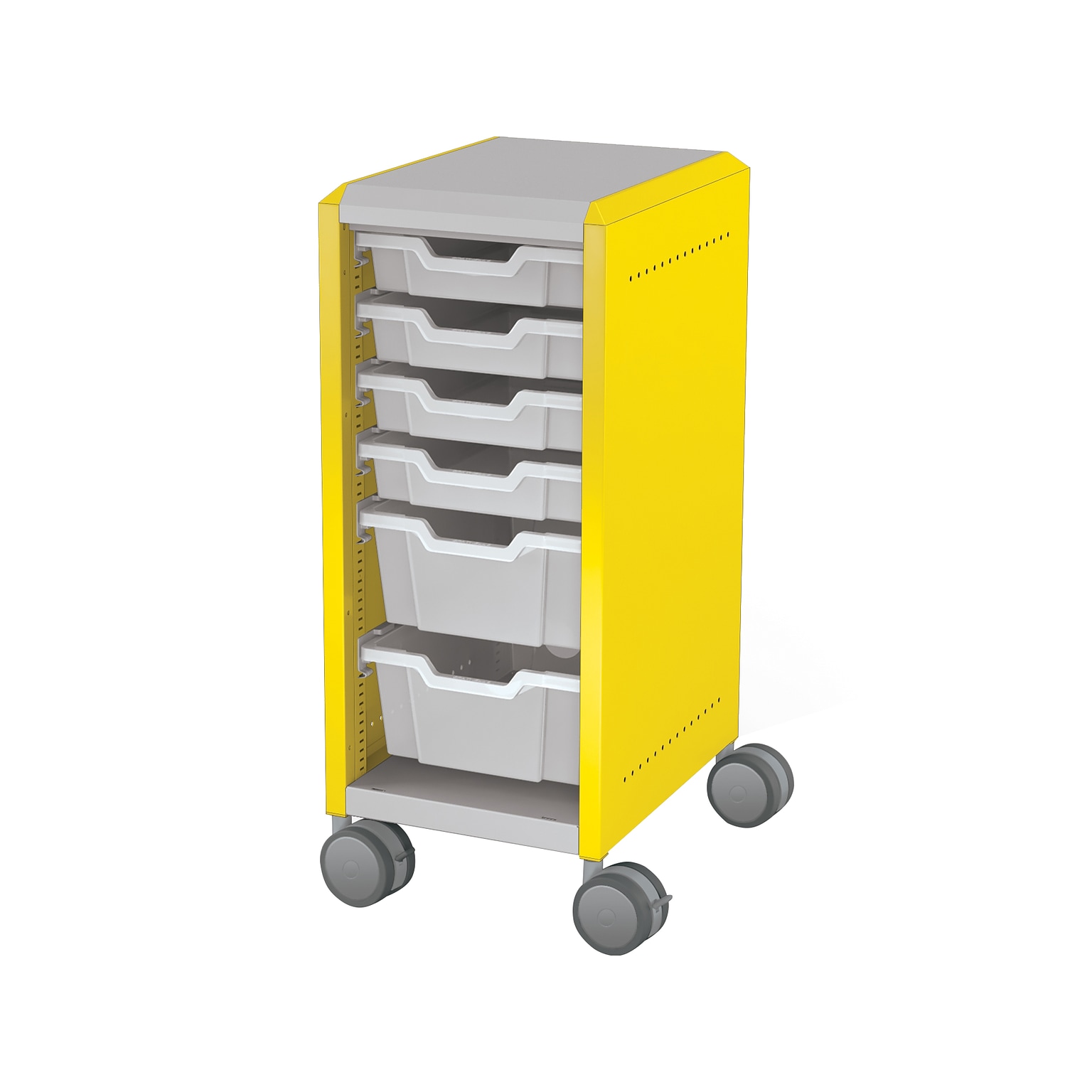 MooreCo Compass Mini H2 Mobile 6-Section Storage Cabinet, 36.13H x 14.88W x 19.13D, Platinum/Yellow Metal (B1A1G1C1X0)