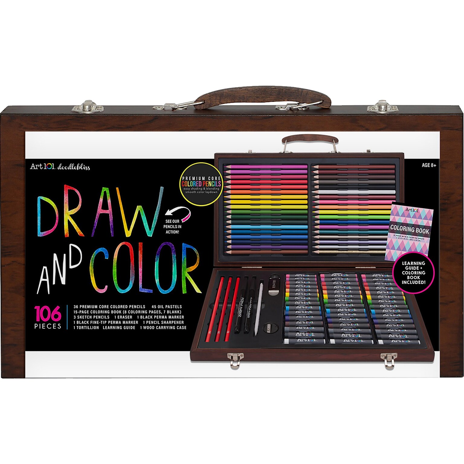 Art 101 Draw and Color Art Set, Assorted Colors, 106 Pieces (53106)