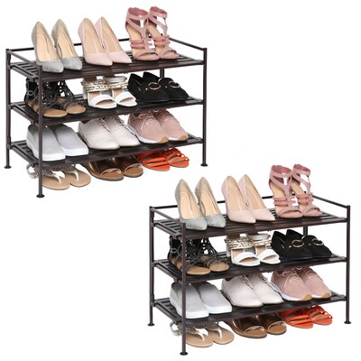 Seville Classics 3-Tier Resin Slat Utility Shoe Rack 2-Pack, Espresso (WEB177)