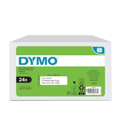 DYMO LabelWriter 2050813 Mailing Address Labels, 3-1/2 x 1-1/8, Black on White, 350 Labels/Roll, 2