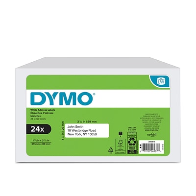 DYMO 2050813 LW Address Labels, 1 1/8-Inch x 3 1/2-Inch, Self-Adhesive, White, 24 Rolls of 350