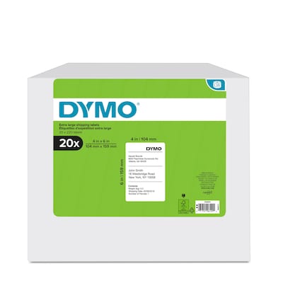 DYMO LabelWriter 2050829 Extra Large Shipping Labels, 4 x 6, Black on White, 220 Labels/Roll, 20 R