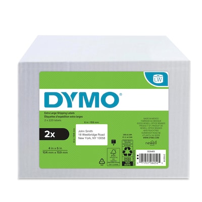 DYMO LabelWriter 2026405 Extra Large Shipping Labels, 4 x 6, Black on White, 220 Labels/Roll, 2 Ro