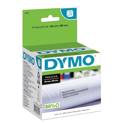 DYMO LabelWriter 30321 Large Mailing Address Labels, 3-1/2 x 1-4/10, Black on White, 260 Labels/Ro