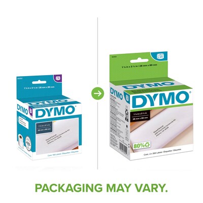 DYMO LabelWriter 30252 Mailing Address Labels, 3-1/2" x 1-1/8", Black on White, 350 Labels/Roll, 2 Rolls/Box (30252)