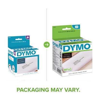 DYMO LabelWriter 30252 Mailing Address Labels, 3-1/2 x 1-1/8, Black on White, 350 Labels/Roll, 2 R