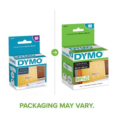 DYMO LabelWriter 30254 Mailing Address Labels, 3-1/2" x 1-1/8", Black on Clear, 130 Labels/Roll (30254)