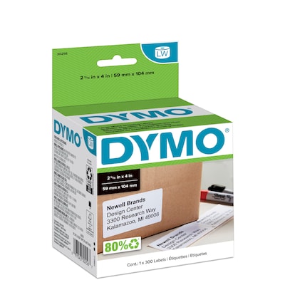 DYMO LabelWriter 30256 Large Shipping Labels, 4 x 2-5/16, Black on White, 300 Labels/Roll (30256)