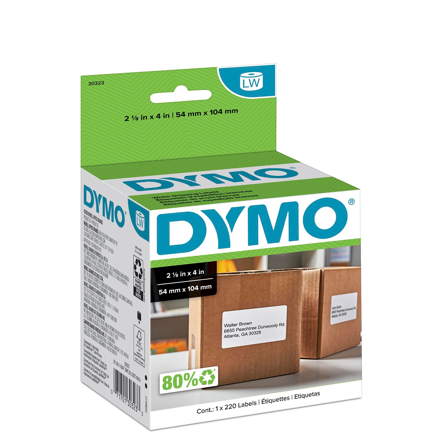 DYMO LabelWriter 30323 Shipping Labels, 4 x 2-1/8, White, 220 Labels/Roll (30323)