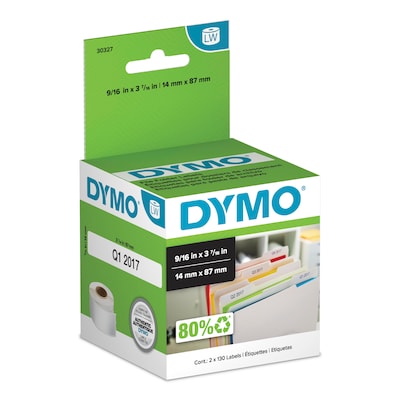 DYMO LabelWriter 30327 File Folder Labels, 3-7/16 x 9/16, Black on White, 130 Labels/Roll, 2 Rolls