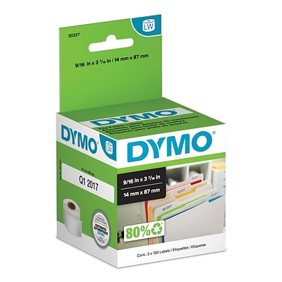 Dymo LabelWriter 1-Up File Folder 30327 Label Printer Labels, 0.56W, Black On White, 260/Box