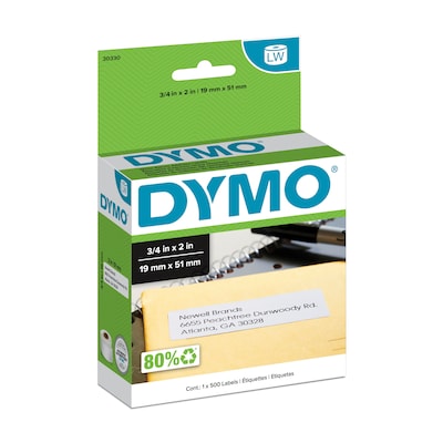 DYMO LabelWriter 30330 Return Address Labels, 2 x 3/4, Black on White, 500 Labels/Roll (30330)