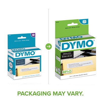 DYMO LabelWriter 30330 Return Address Labels, 2" x 3/4", Black on White, 500 Labels/Roll (30330)