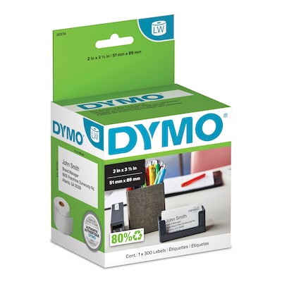 DYMO LabelWriter 30374 Non-Adhesive Business Cards, 3-1/2 x 2, Black on White, 300 Labels/Roll (30