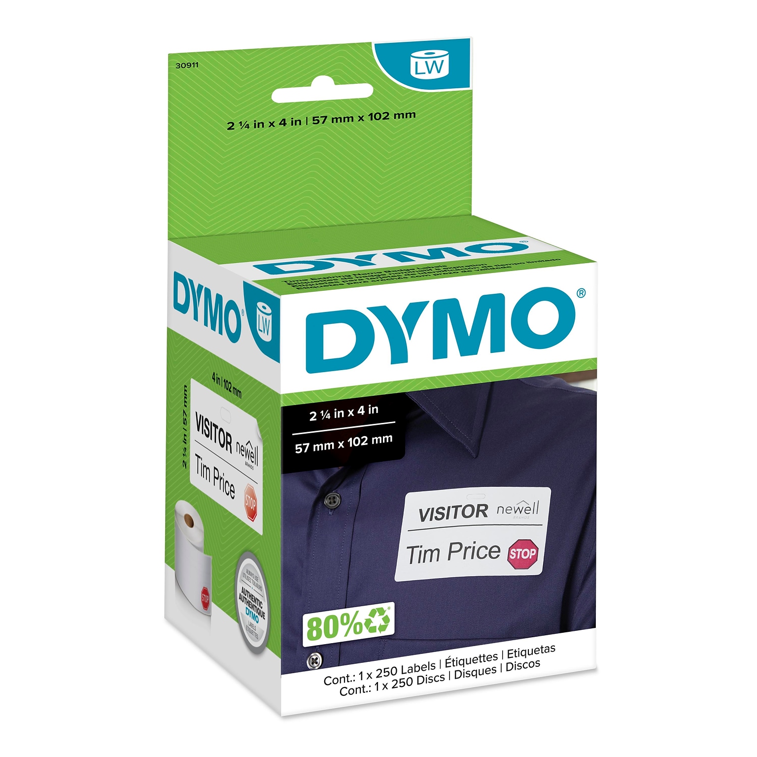 DYMO LabelWriter 30911 Time Expiring Name Badge Labels, 4 x 2-1/4, Black on White, 250 Labels/Roll (30911)