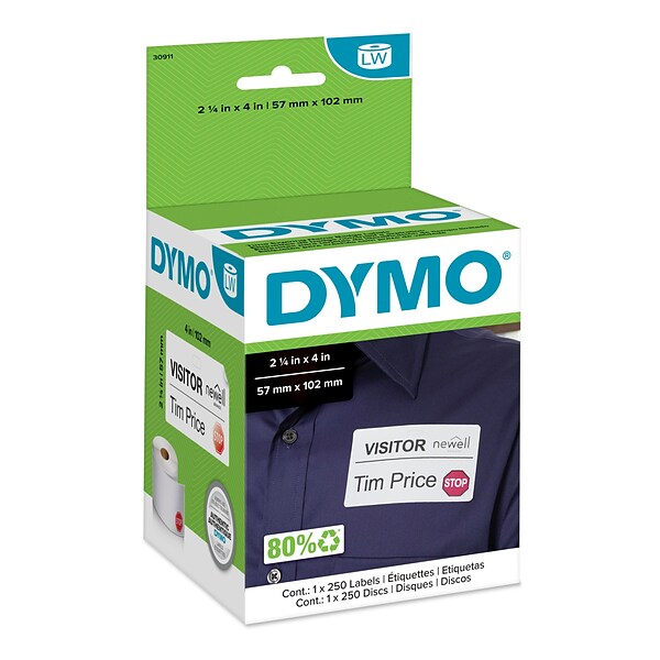 DYMO LabelWriter Time Expiring 30911 Label Printer Labels, 2.25W, Black On White, 250/Roll