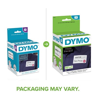 DYMO LabelWriter 30911 Time Expiring Name Badge Labels, 4 x 2-1/4, Black on White, 250 Labels/Roll