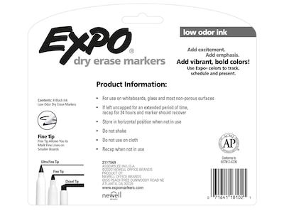 Expo Dry Erase Marker, Fine Tip, Black Ink, 8/Pack (2114555)