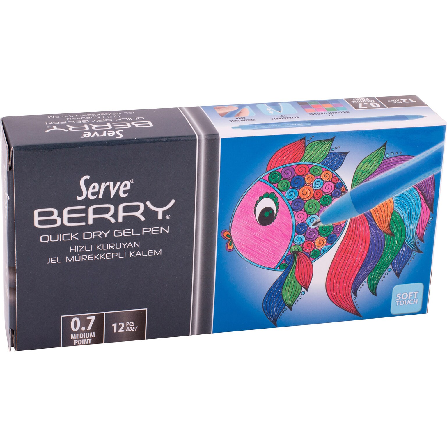 Serve Berry Retractable Gel Pen, Blue Ink, Dozen (SV-BRGEL07-12MV)