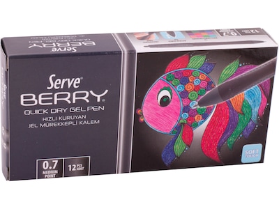 Serve Berry Retractable Gel Pen, Black Ink, Dozen (SV-BRGEL07-12SY)