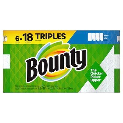 Bounty Select-A-Size Paper Towels, White, 6 Triple Rolls