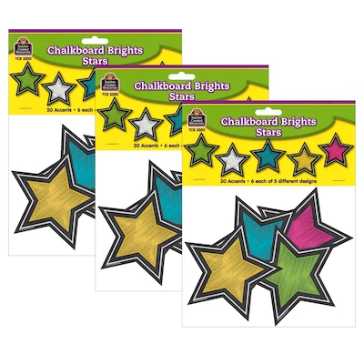 Teacher Created Resources Chalkboard Brights Stars Accents, 30 Per Pack, 3 Packs (TCR3550-3)