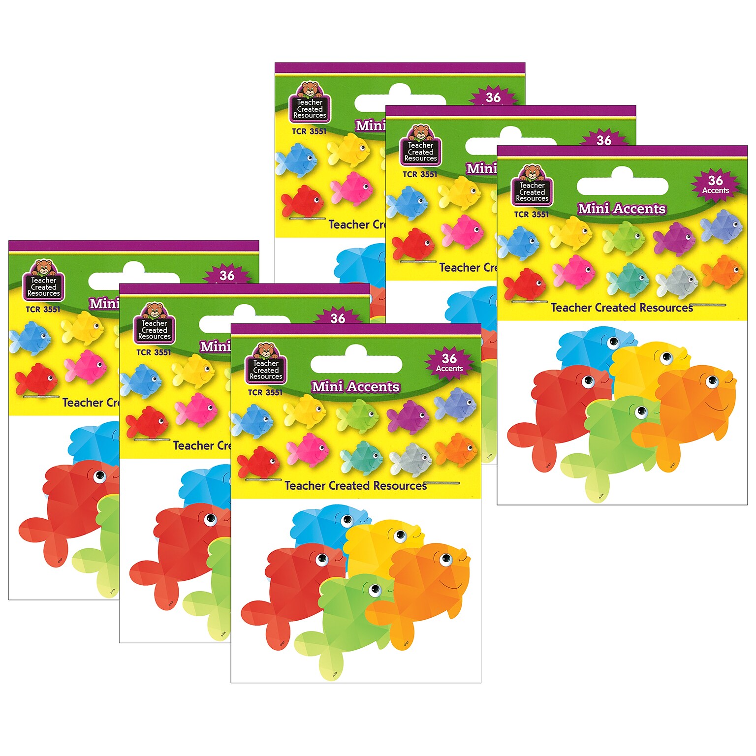 Teacher Created Resources Colorful Fish Mini Accents, 36 Per Pack, 6 Packs (TCR3551-6)
