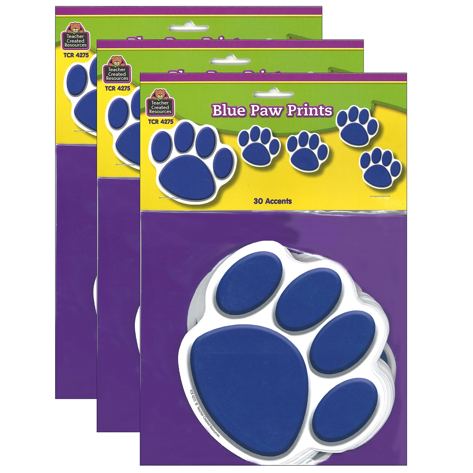 Teacher Created Resources Blue Paw Prints Accents, 30 Per Pack, 3 Packs (TCR4275-3)