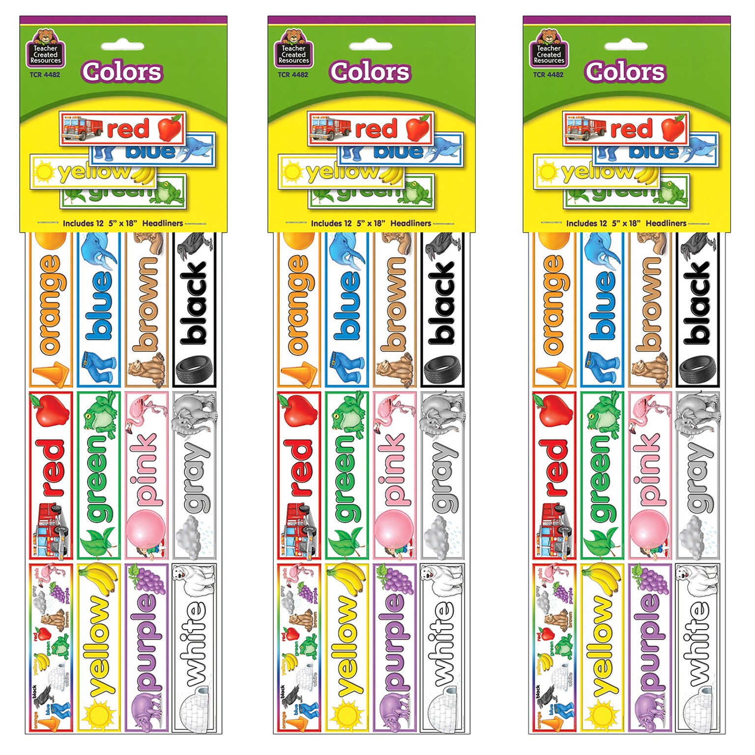 Teacher Created Resources Colors Headliners, 12 Per Pack, 3 Packs (TCR4482-3)