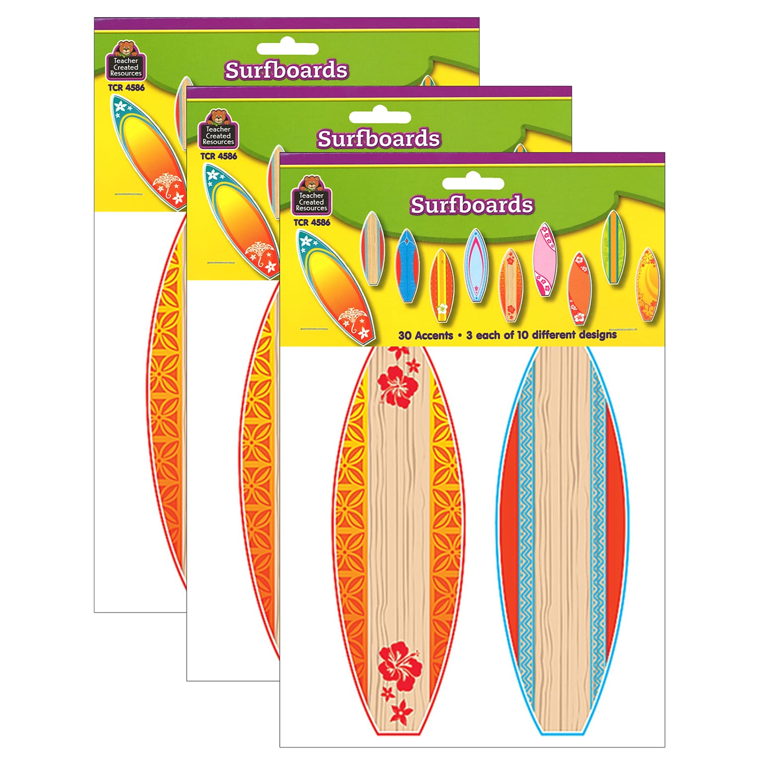 Teacher Created Resources Surfboards Accents, 30 Per Pack, 3 Packs (TCR4586-3)