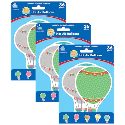 Carson Dellosa Education Up and Away Hot Air Balloons Cut-Outs, 36 Per Pack, 3 Packs (CD-120525-3)