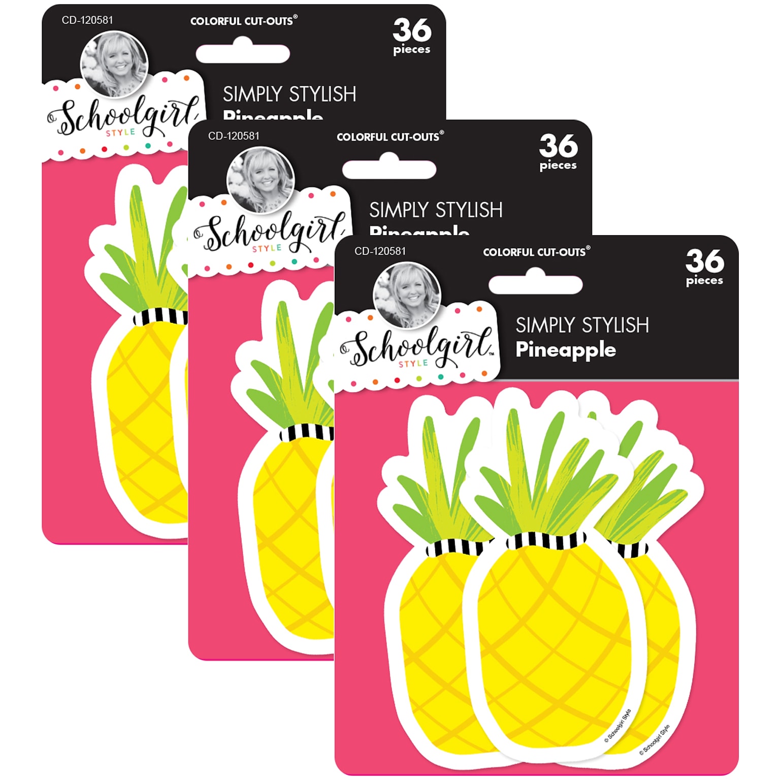 Schoolgirl Style™ Simply Stylish Tropical Pineapple Cut-Outs, 36 Per Pack, 3 Packs (CD-120581-3)