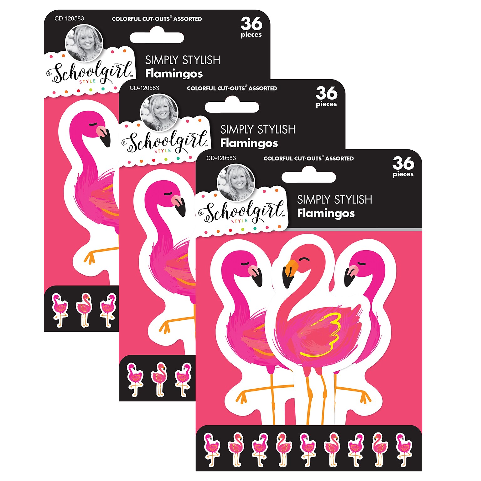 Schoolgirl Style™ Simply Stylish Tropical Flamingos Cut-Outs, 36 Per Pack, 3 Packs (CD-120583-3)
