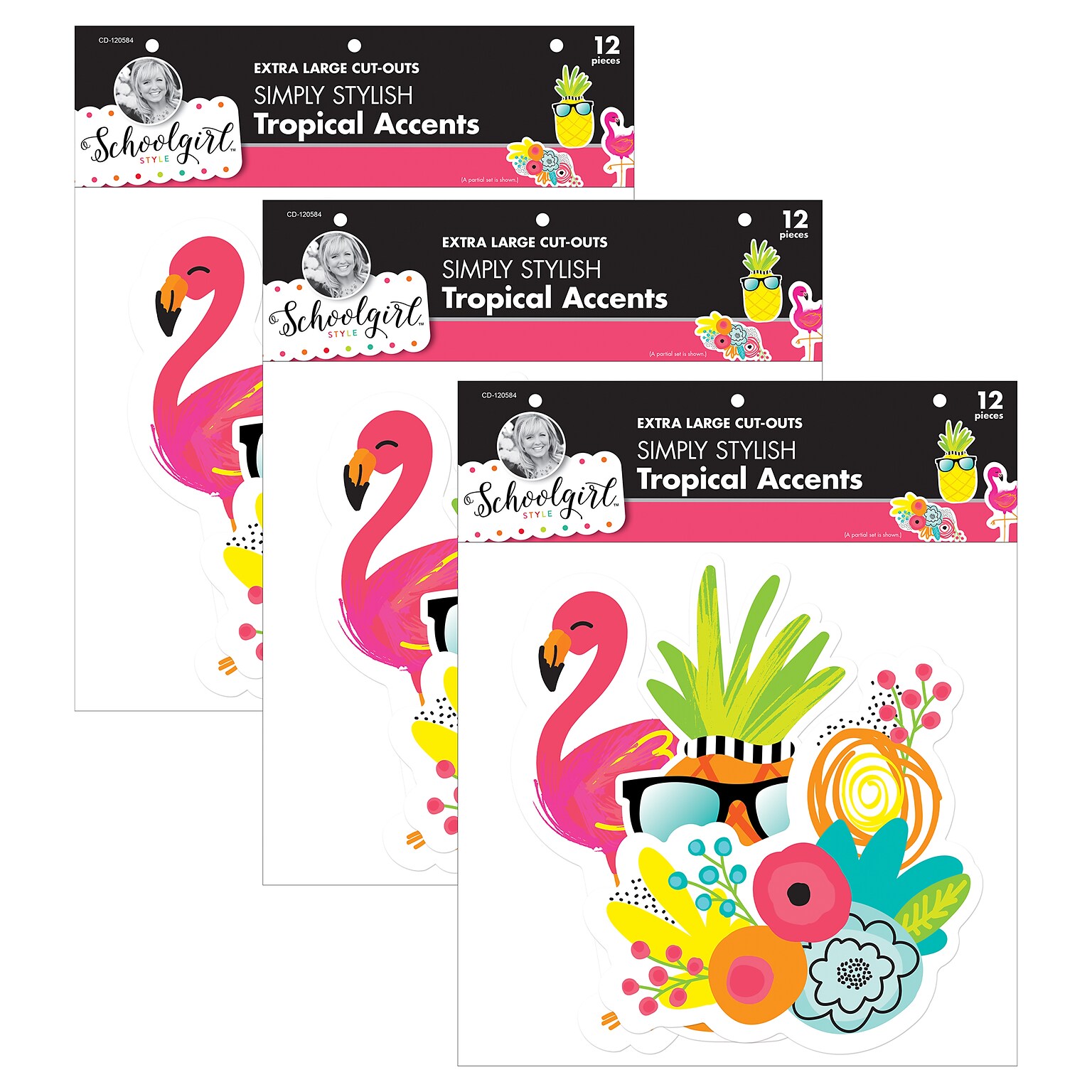 Schoolgirl Style™ Simply Stylish Tropical Extra Large Cut-Outs, 12 Per Pack, 3 Packs (CD-120584-3)