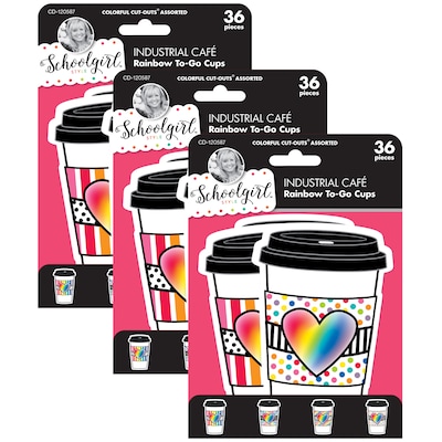 Schoolgirl Style™ Industrial Cafe Rainbow To-Go Cups Cut-Outs, 36 Per Pack, 3 Packs (CD-120587-3)