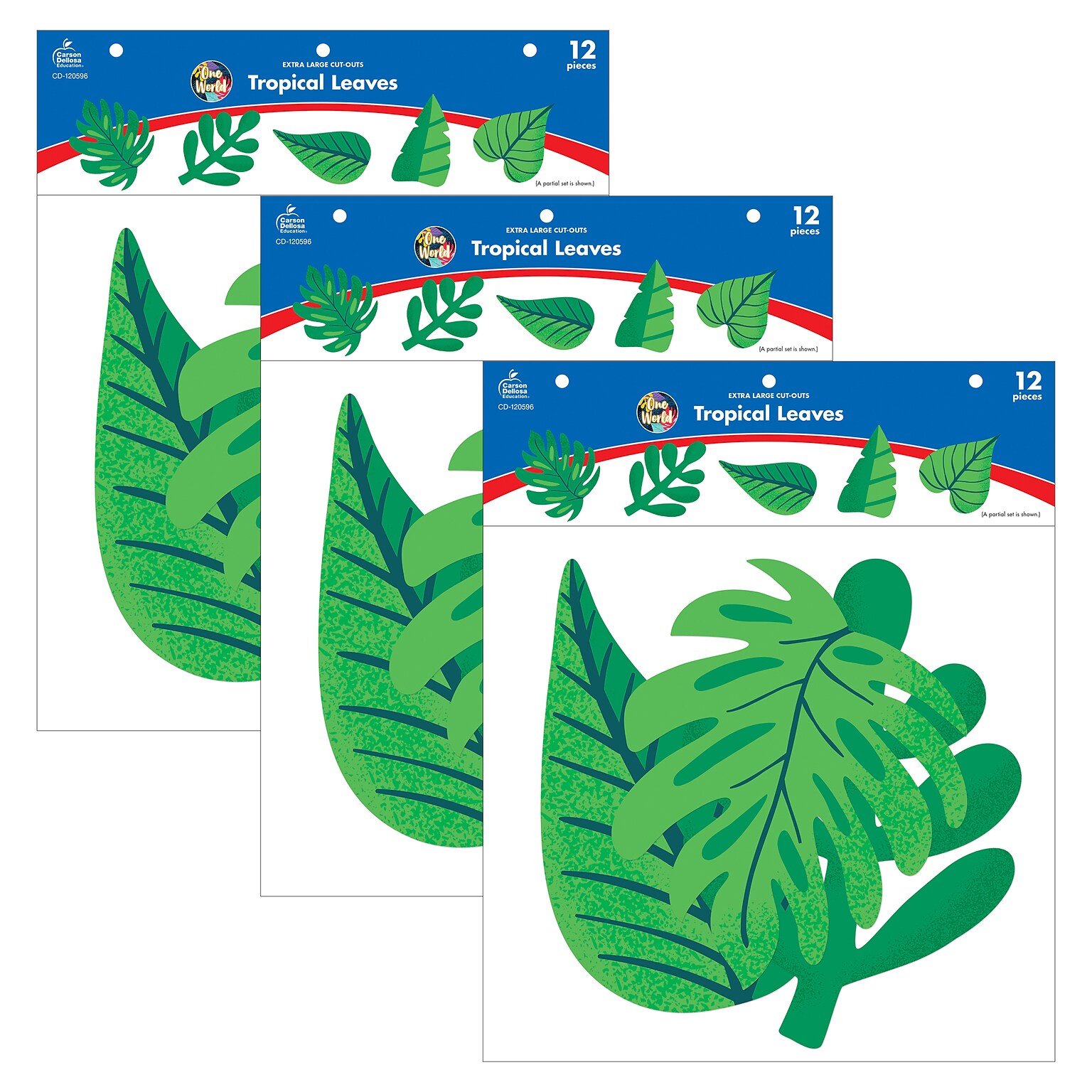 Carson Dellosa Education One World Tropical Leaves Extra Large Cut-Outs, 12 Per Pack, 3 Packs (CD-120596-3)