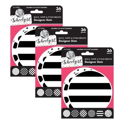 Schoolgirl Style™ Black, White & Stylish Brights Designer Dots Cut-Outs, 36 Per Pack, 3 Packs (CD-12