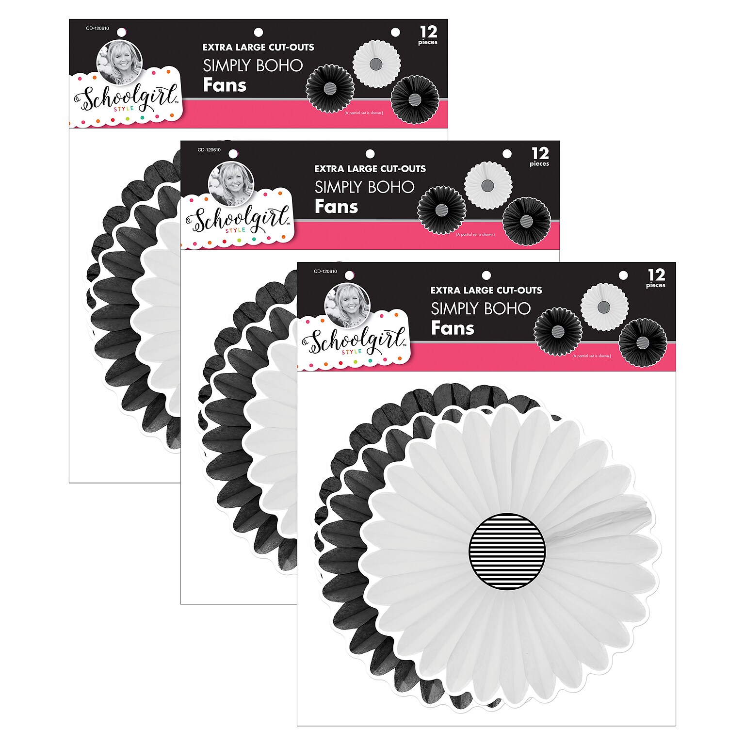 Schoolgirl Style™ Simply Boho Fans Cut-Outs, 12 Per Pack, 3 Packs (CD-120610-3)